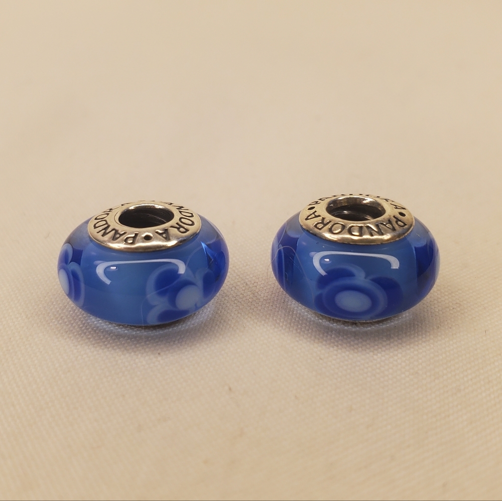 Pandora Blue Flower Glass Beads